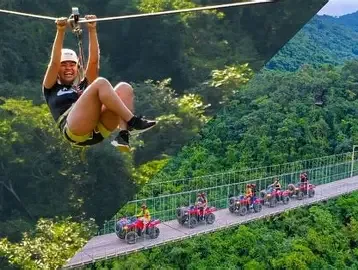 Aventura combinada en River Park con emocionantes tirolesas sobre la selva y recorrido en ATV cruzando el impresionante puente colgante de Puerto Vallarta.